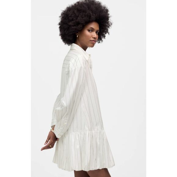 Madewell Bubble-Hem Mini Shirt Dress WMNS M White Long Sleeve NU761 Button Front - Picture 5 of 13